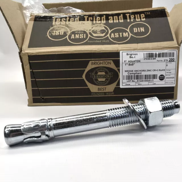 Wedge Anchor 1"-8x9" Zinc CR+3 Qty. 8 pieces Commercial fastener