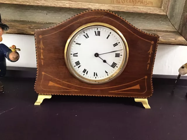 Pretty Little Mahogany Inlaid Mantle Clock