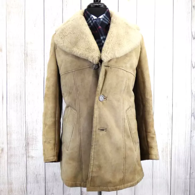 Vintage Genuine Shearling Rancher Mountain Cowboy Coat Jacket Mens 38 Zednik