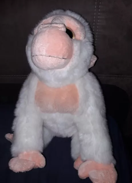 Peluche doudou Singe Assis 35 Cm Blanc Dinotoys gros Yeux tbe