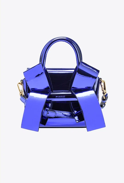 Borsa da donna effetto specchiato di colore bluette clematide