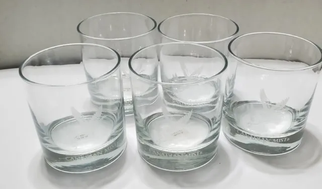 Canadian Mist Whiskey Etched Geese Vintage Barware Glasses Imported - Set of 5