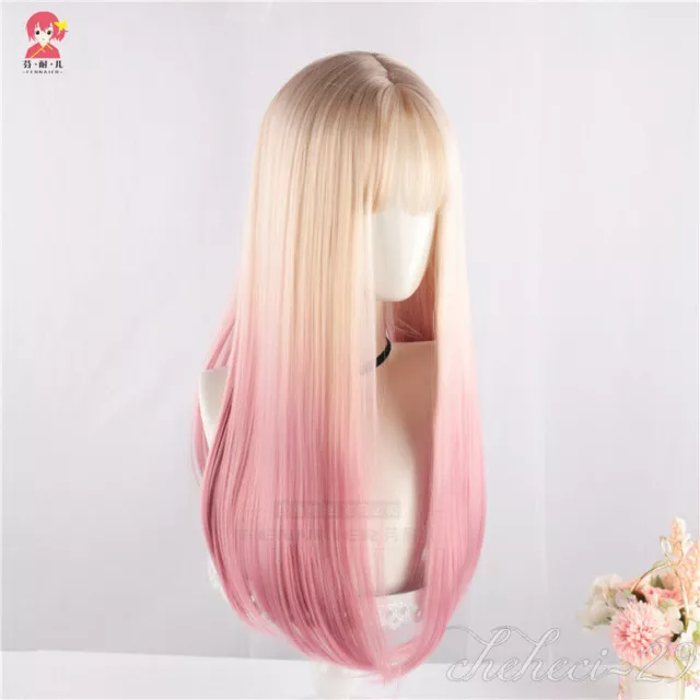 New Pink gradient color Long straight hair cosplay Wig hot new High Quality