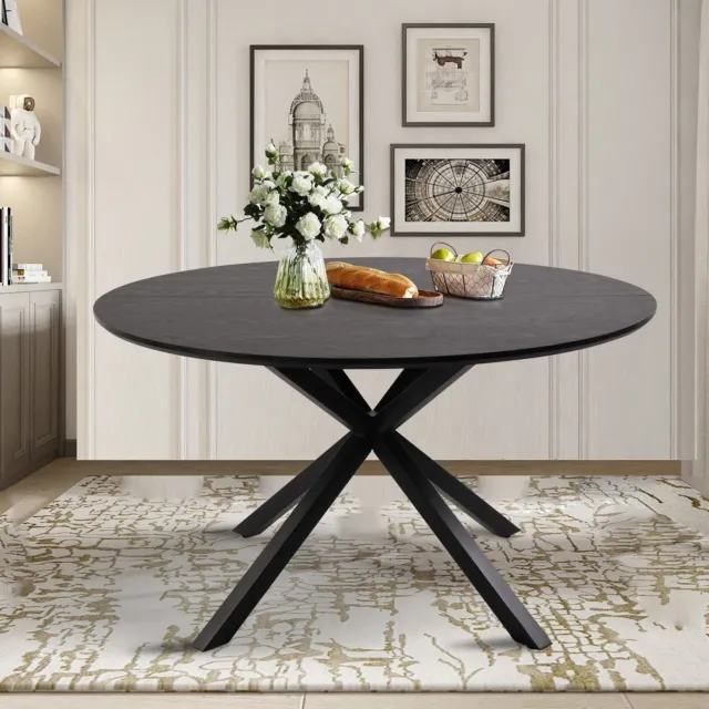 LONABR 53" Round Dining Table 4-6 Person Black Top X-shaped Pedestal Restaurant