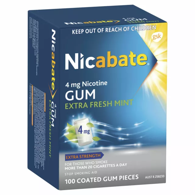 Nicabate Extra Fresh Mint Gum Quit Smoking Extra Strength 4 mg - 100 pieces