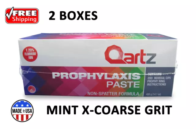 Qartz Prophy Paste Cups Mint X-Coarse 200/Box Dental W/Flouride  - 2 Boxes