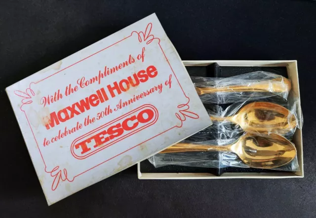 Maxwell House gold plated coffee spoons vintage 1969, 50th anniversary of Tesco