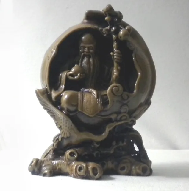 Chinese Hand Carved & Art Resin Cast Vintage Shou Lao God Statue Figurine Sculpt