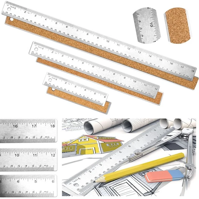 Metalllineal, 3 StüCke Rostfreier Stahl Lineal mit KorkrüCken, Rutschfeste,4045