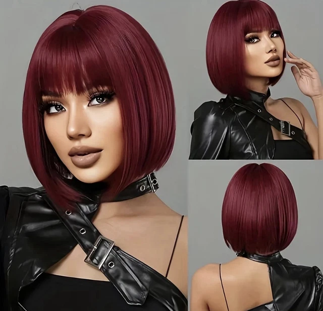 Perruque Synthétique Longue Rouge Lisse – Frange, Bonnet Moyen, 4 Bonnets Offerts, Neuve Sans étiquette