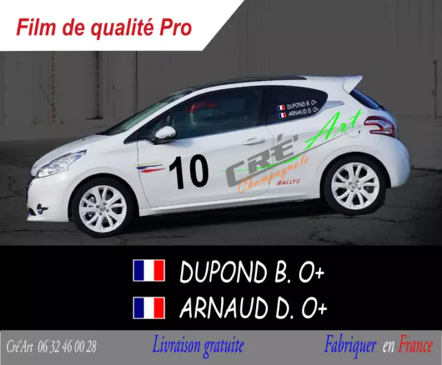 2 X  Nom Pilote + Copilote + Drapeau Rallye Course Autocollant Sticker