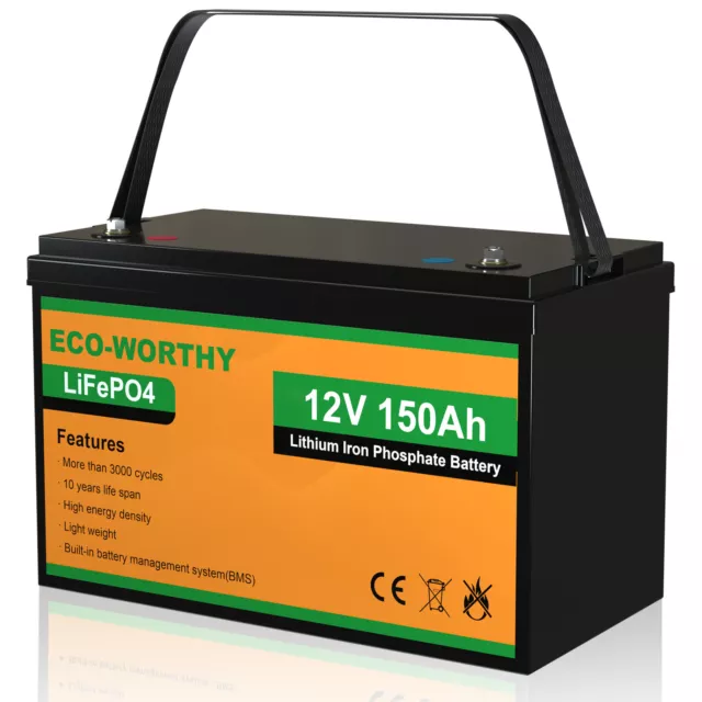 ECO-WORTHY 12V 150Ah Lithium Batterie LiFePO4 Akku BMS Solaranlage Wohnmobil