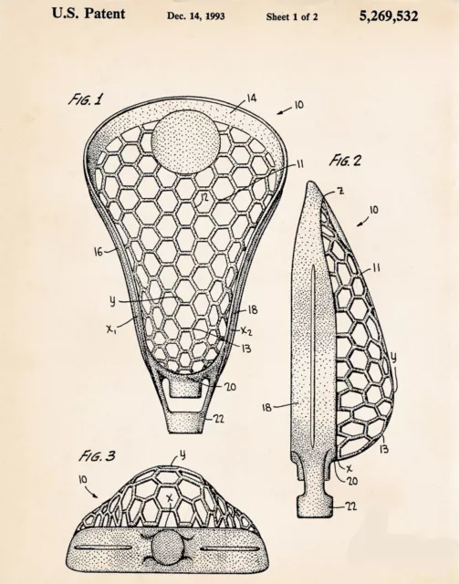 Patent Print Lacrosse Stick Head Racquet Racket Sports Room Bedroom Decor