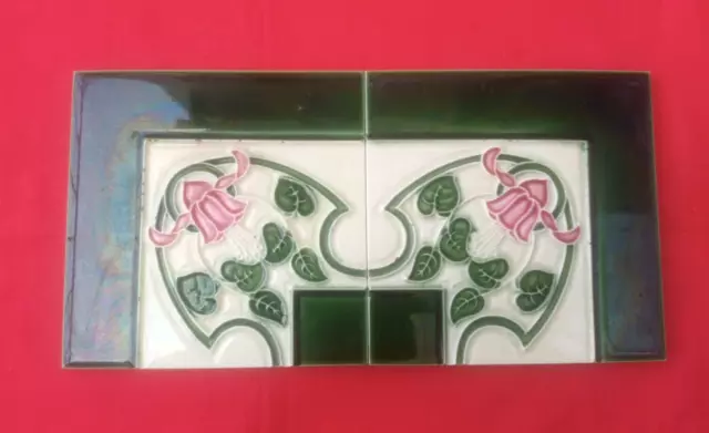 2 Piece Old Art Deco Embossed Design Majolica Ceramic Tiles England 0094