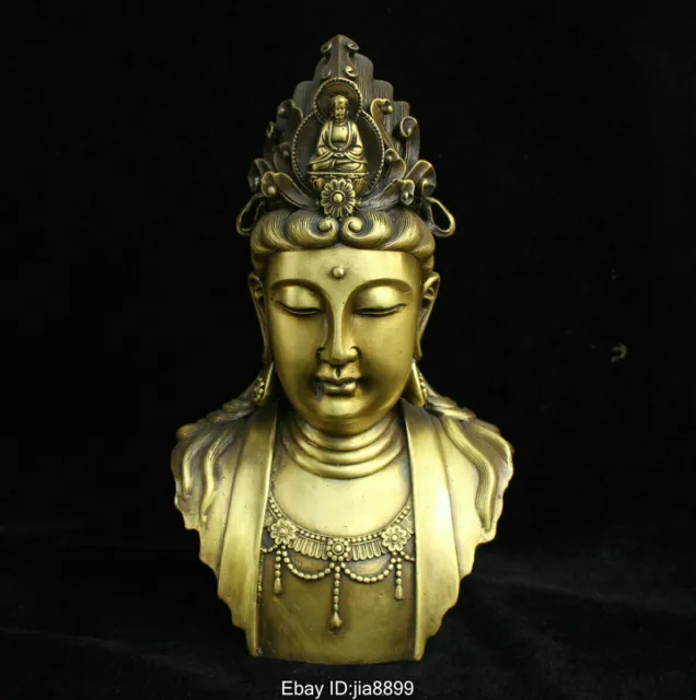 Chinese Buddhism Bronze Brass Kwan-yin Guan Yin Boddhisattva Buddha Head Statue