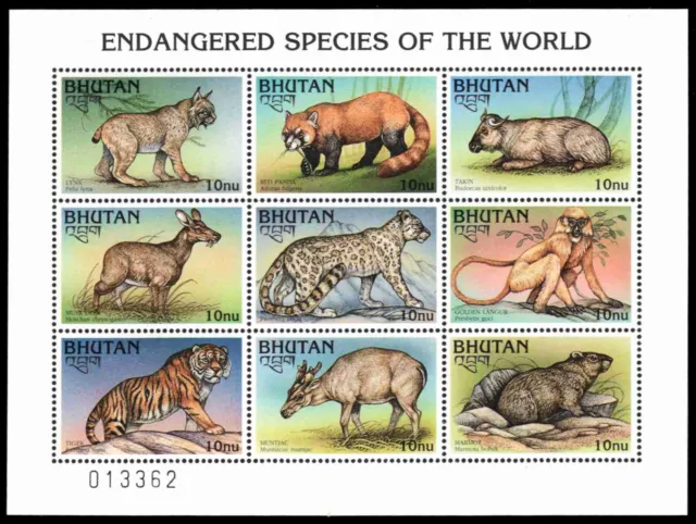 BHUTAN 1150 - Endangered Species of the World "Souvenir Sheet" (pb82558)