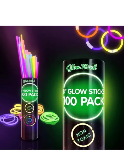 100 Neon Glow Sticks Party Pack - 8 Zoll, mehrfarbige Armbänder & Halsketten