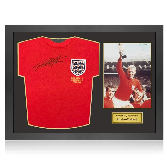 SIR GEOFF HURST Signed England 1966 World Cup Soccer Jersey Icon Frame 