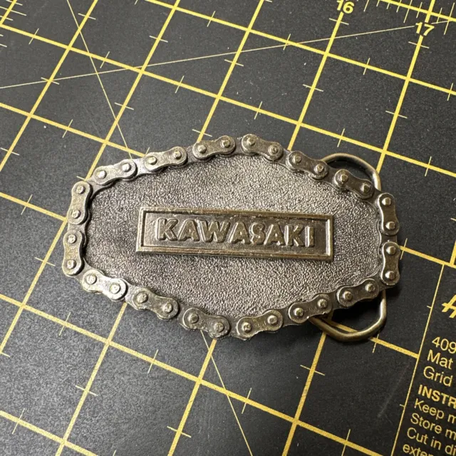 Vintage Kawasaki Motorcycles Brass Belt Buckle - 1976