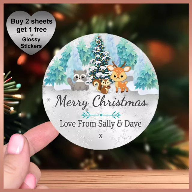 Personalised Christmas Stickers - Happy Merry Xmas Party Gift Present Labels
