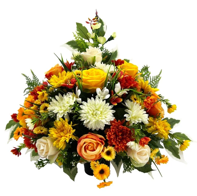 Arreglo conmemorativo artificial junto a la tumba flor naranja grande de Hailey