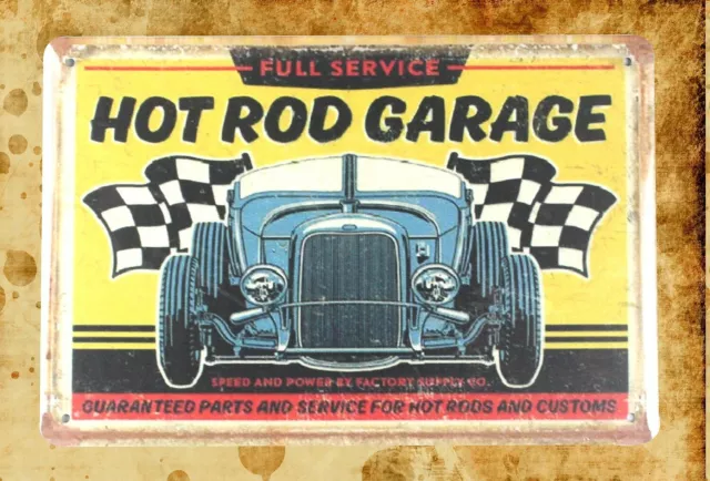 retro garage signs Hot rod garage old car tin metal sign