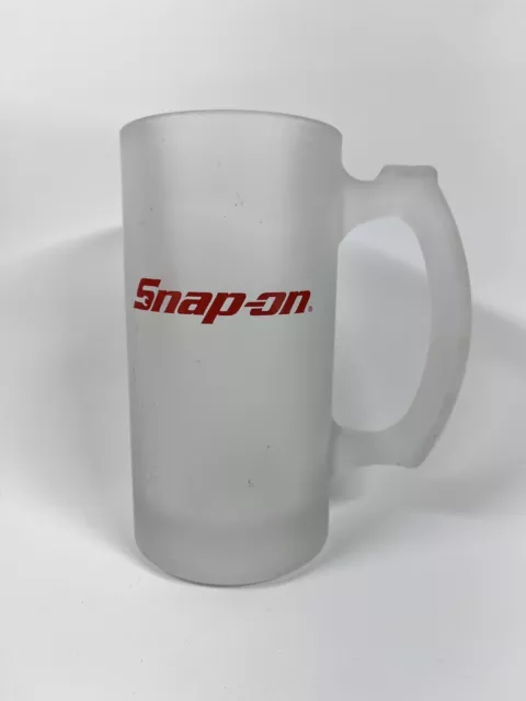 Snap-On Tools Frosted Glass Beer Mugs Cup Stein 5.5" Red Logo Mechanic Gift