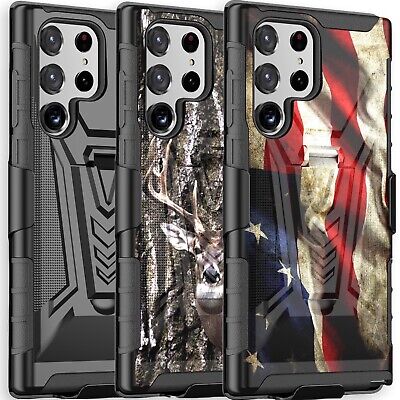 Holster Clip Case For Galaxy S22 S22+ S22 Ultra S21 S21+ Plus Phone Cover +Glass