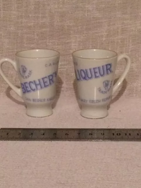 Two Genuine Carlsbrad Bechers Small Liqueur Porcelain Cups Shots , Blue