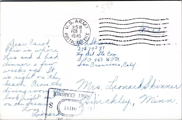 RPPC Moana Hotel, Honolulu, Hawaii - 1945 Photo Postcard - Soldier's Mail - WWII 2