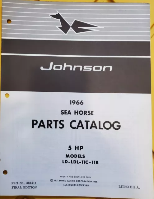 JOHNSON Motor Boat 1966 SEA HORSE 5 HP No. 381411 Parts Catalog