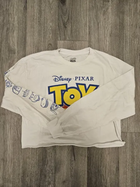 Disney Pixar Toy Story Cropped Long Sleeve White Tee Shirt Women's Size Medium