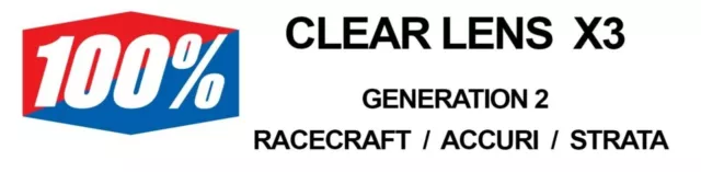 REPLACEMENT CLEAR LENS to fit GENERATION 2 100% GOGGLES RACECRAFT ACCURI STRATA 3