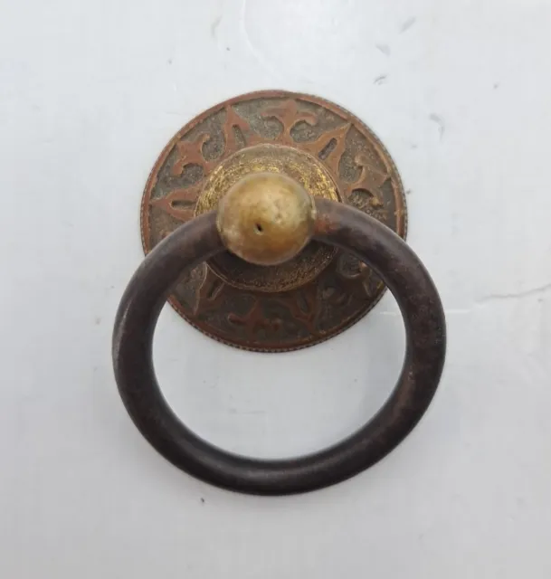 Victorian Eastlake Drop Ring Drawer Pulls Drop Knobs Brass Hardware Lot of 2 3