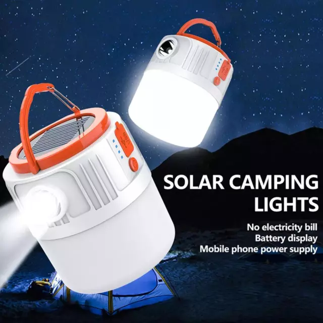 Solar LED Camping Light Tent Lamp USB Rechargeable Lantern Flashlight,