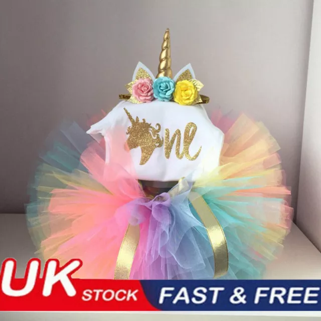 Baby Girls Personalised First 1st Birthday Outfit Cake Smash Set Tutu Skirt Hat