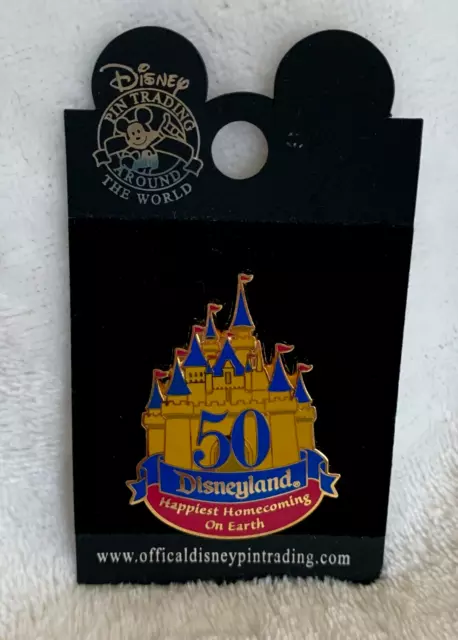 New Disney Disneyland 50th Happiest Homecoming On Earth Gold Red Blue Castle Pin