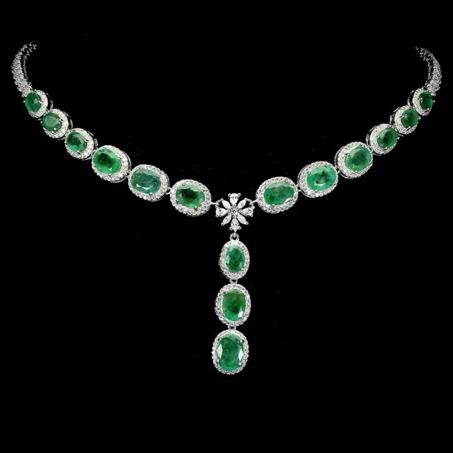 Gia Certified $3,180.00 Emerald Solid Sterling Silver & 14K W. Gold Necklace 19"