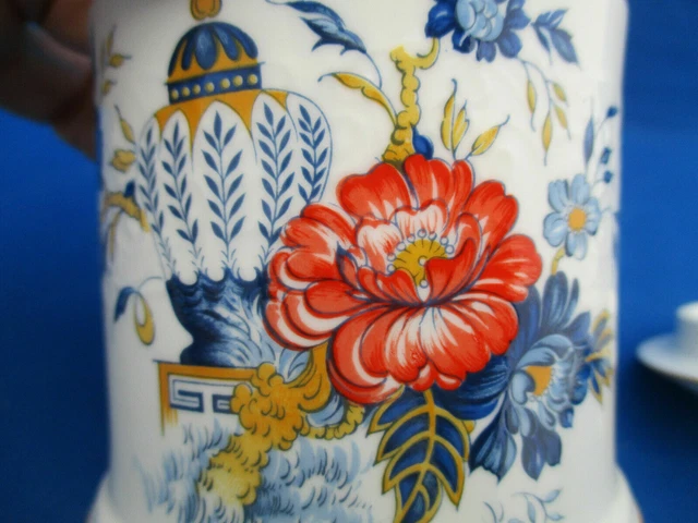 Crown Staffordshire Jam Jelly Pot & Lid PENANG Blue Orange Flowers Urn Spoon EUC 7