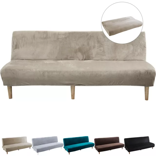 Velvet Armless Slipcover Stretch Sofa Bed Cover Protector Elastic Folding Cover