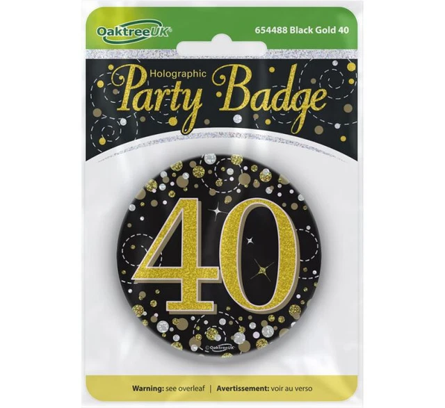 Insignia De Pin Holográfico De Cumpleaños Número 40 De Oro Negro Y Plata