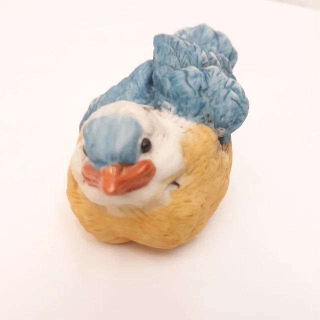 Vintage Cute Small Hand Painted Blue Bird Ceramic Figurine Shelf Sitter Decor