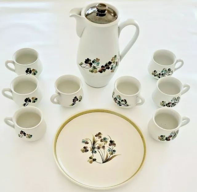 Denby England Shamrock Coffee Pot Set With 8 Mugs & Charger Plate 10 Pc Set