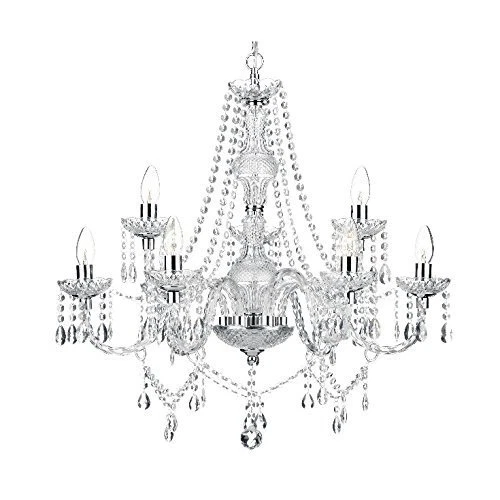 Saint Mossi Lustre Plafond Cristal Gouttelette - 5 Ampoules E14 - 52x52x50cm - LED Compatible