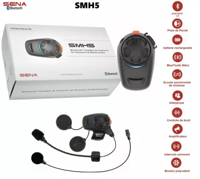 Casque Bluetooth Et Intercom Sena Smh5 Single Universel Pour Moto Et Scooter