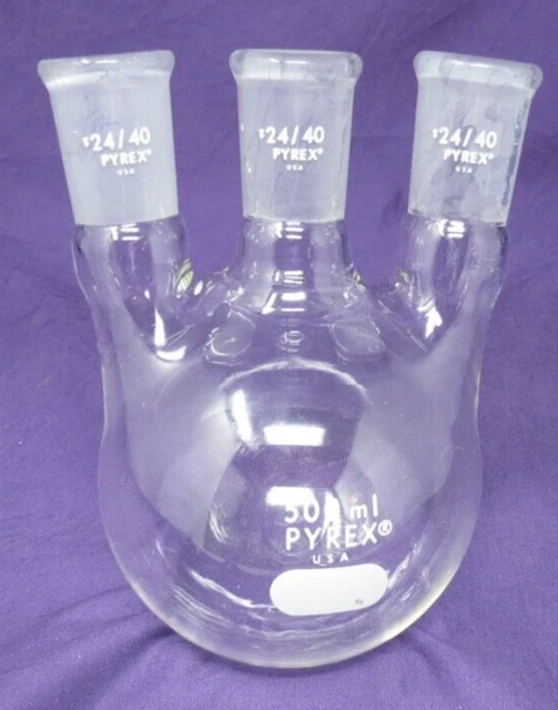Pyrex 500mL 3 Neck Round Distilling Flask 24/40