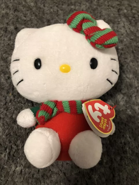 Hello Kitty TY Beanie Baby Christmas Holiday Sanrio Plush Scarf & Bow 6” NWT NEW