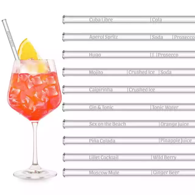 HALM Cocktail Rezepte Glasstrohhalme mit gravierten Maßen für perfektes Mixen