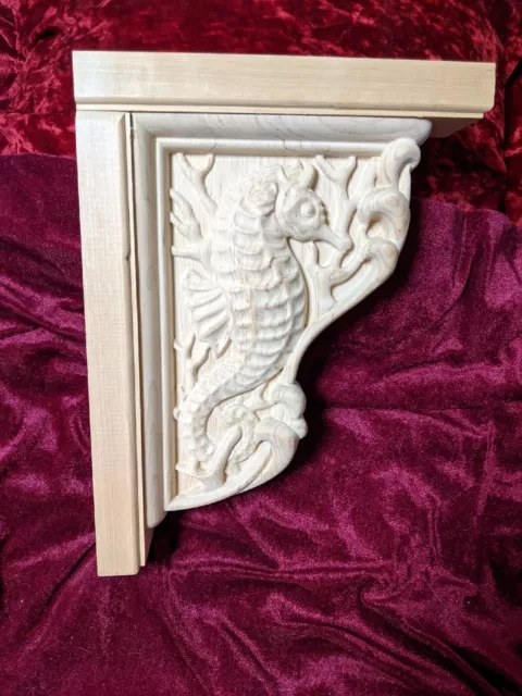 Large Wooden Seahorse Corbel . Wall Fireplace. kitchen island. Nursery decor 3