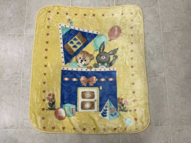 VINTAGE NOVATEX BABY Blanket Bear Bunny Balloon Hearts Flowers